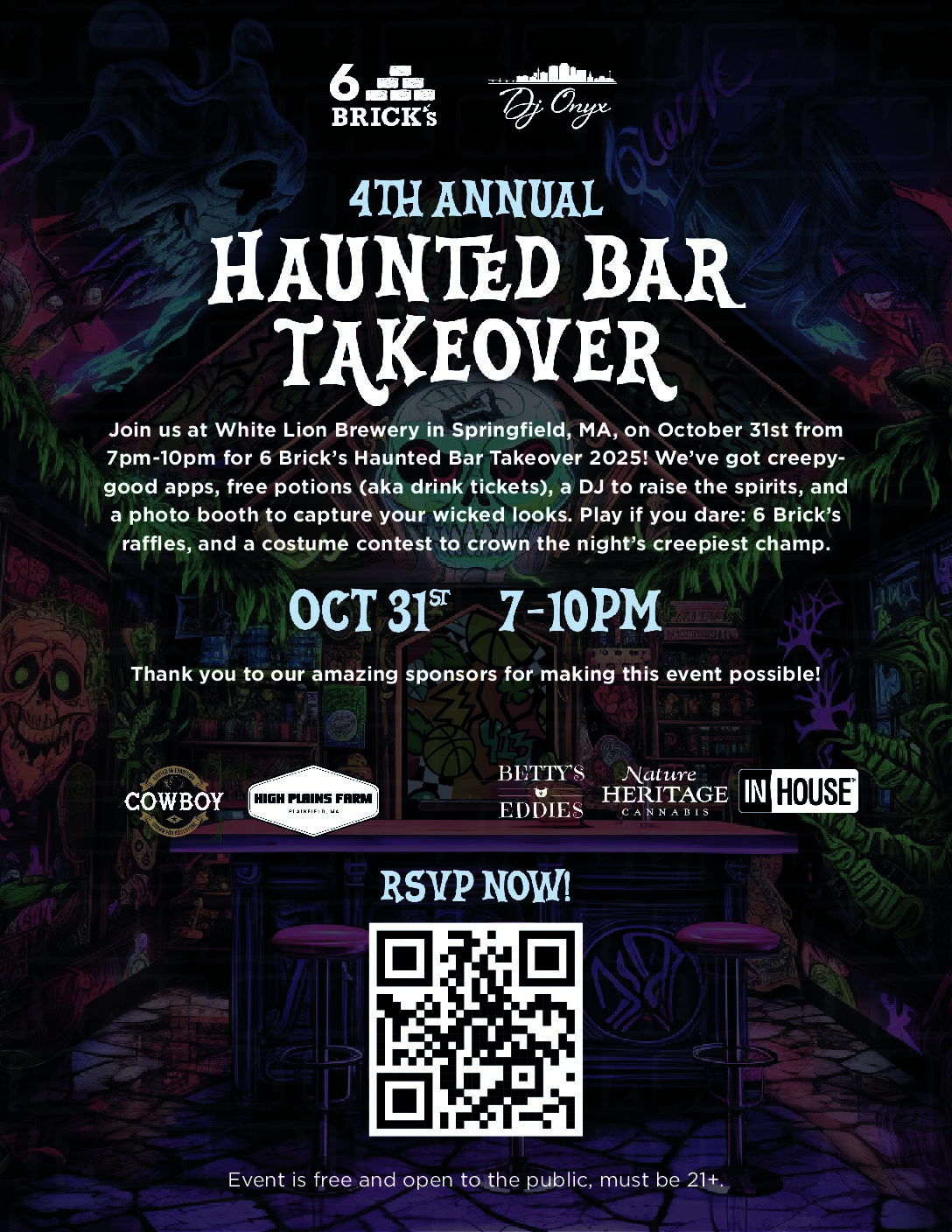 6 Brick’s_Haunted Bar Takeover_Flyer with Sponsors_10.25